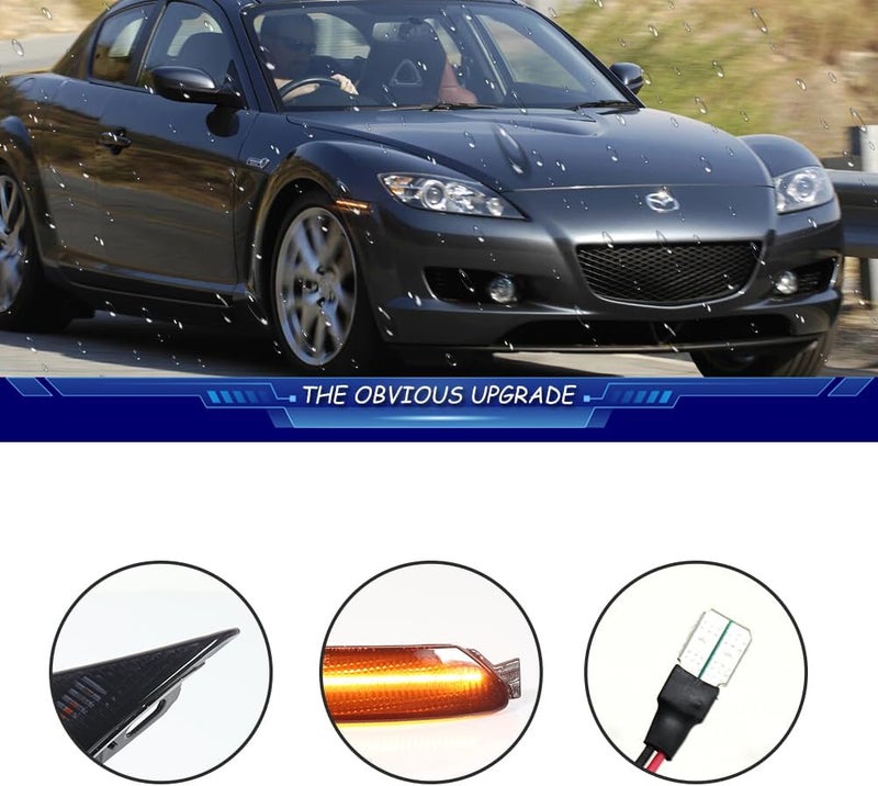 TurningMax For 2004 2005 2006 2007 2008 Mazda RX-8 RX8 Front Bumper Side Marker lights Smoked Lens Amber LED F151-51-120E, F151-51-130E - Image 2